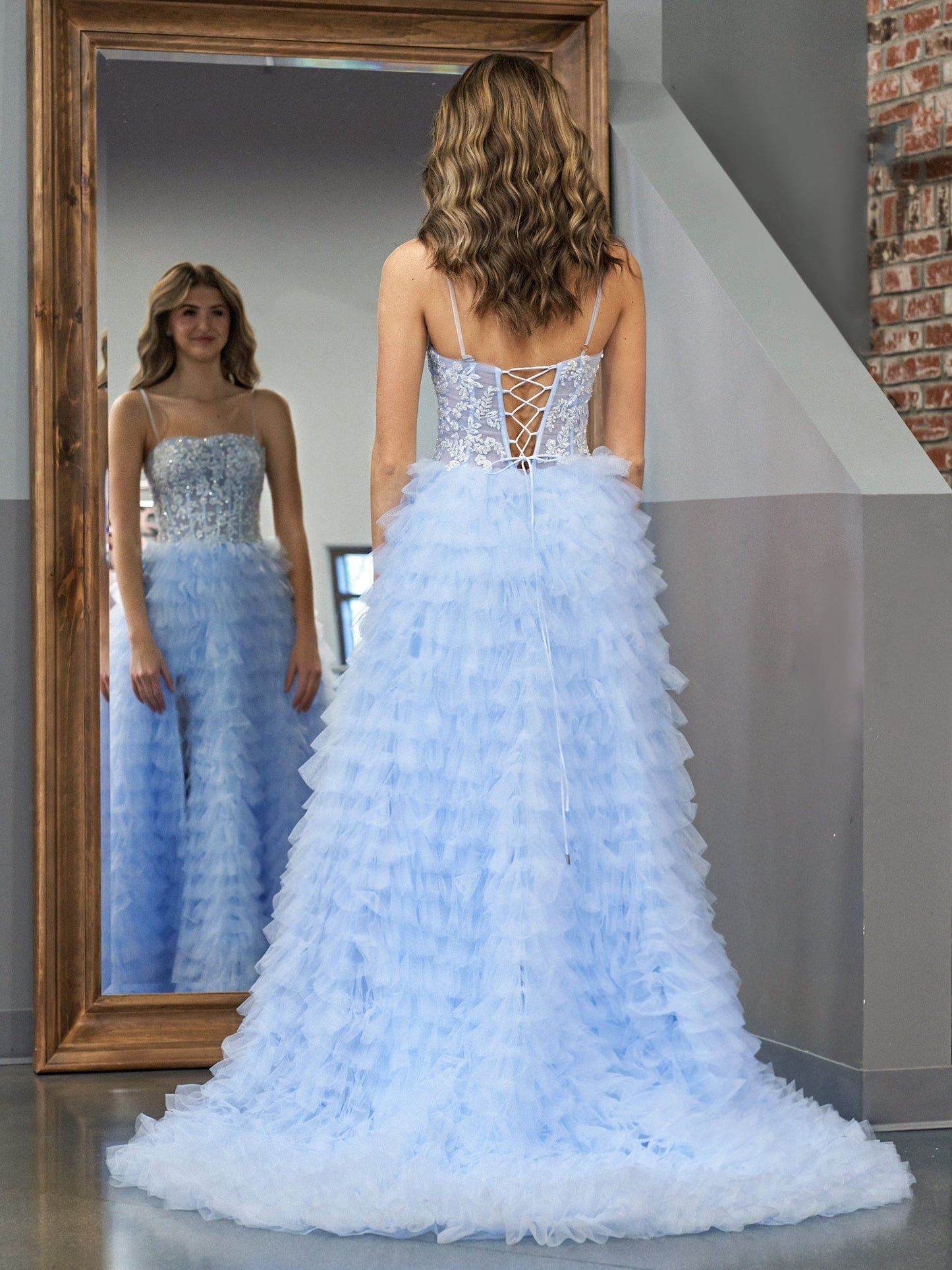 Jordan | Sky Blue A-Line Tiered Sequins Tulle Long Prom Dress - Prom Dress - DYAVOR®