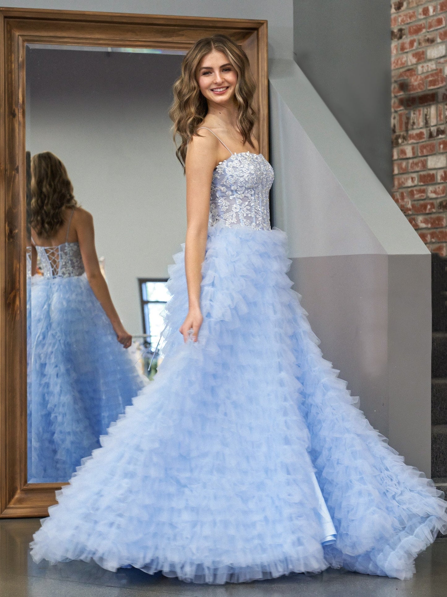 Jordan | Sky Blue A-Line Tiered Sequins Tulle Long Prom Dress - Prom Dress - DYAVOR®