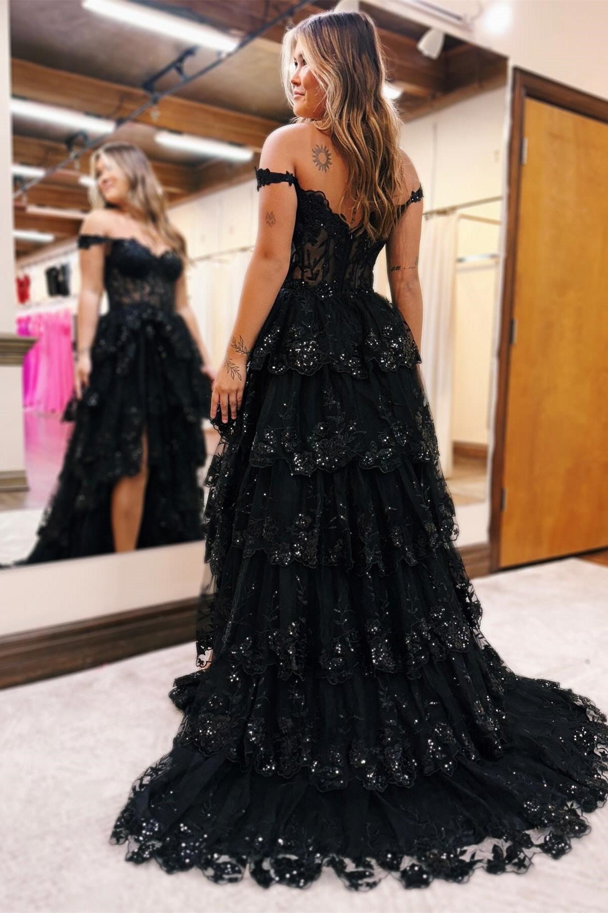 Maryann | Periwinkle Tulle Appliques Off-the-Shoulder Ruffle Long Prom Dress - Prom Dress - DYAVOR®