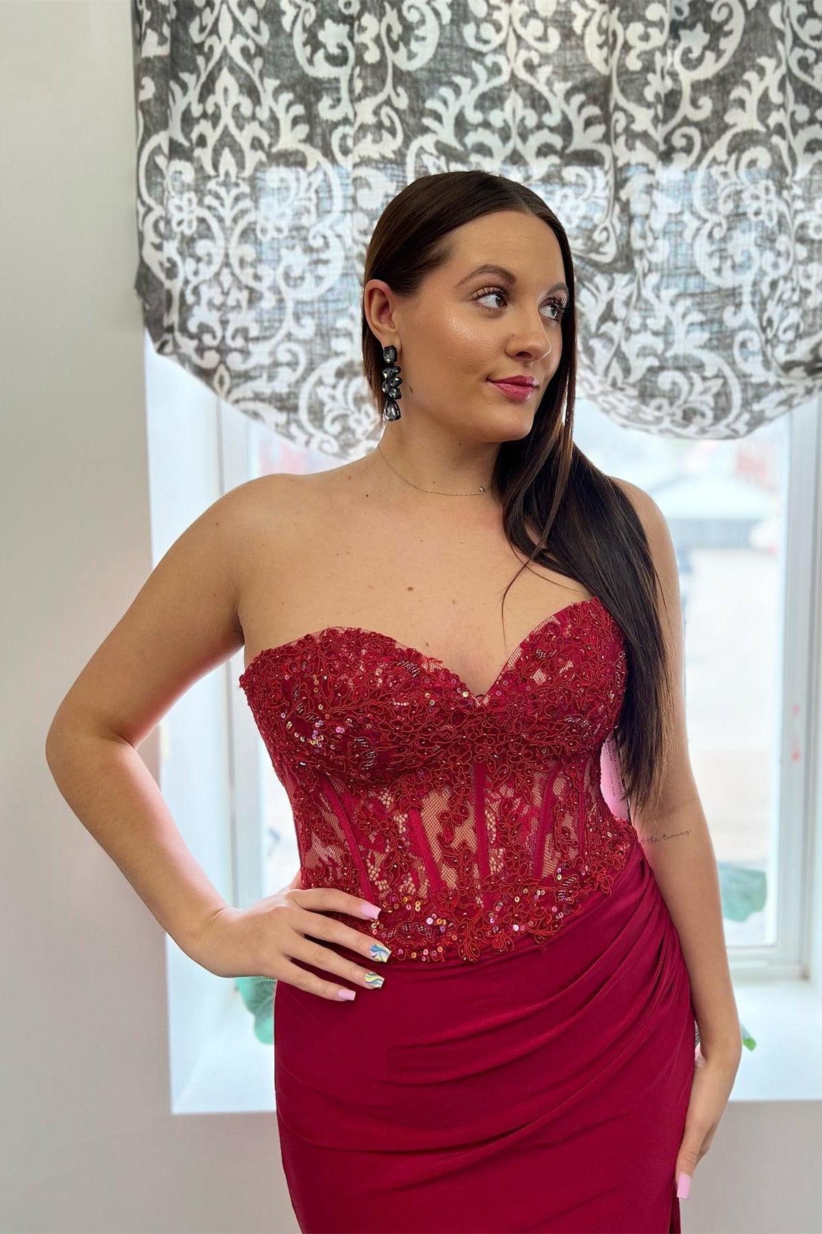 Ember | Sweetheart Corset Lace Hot Pink Long Prom Dress with Slit - prom dress - DYAVOR®