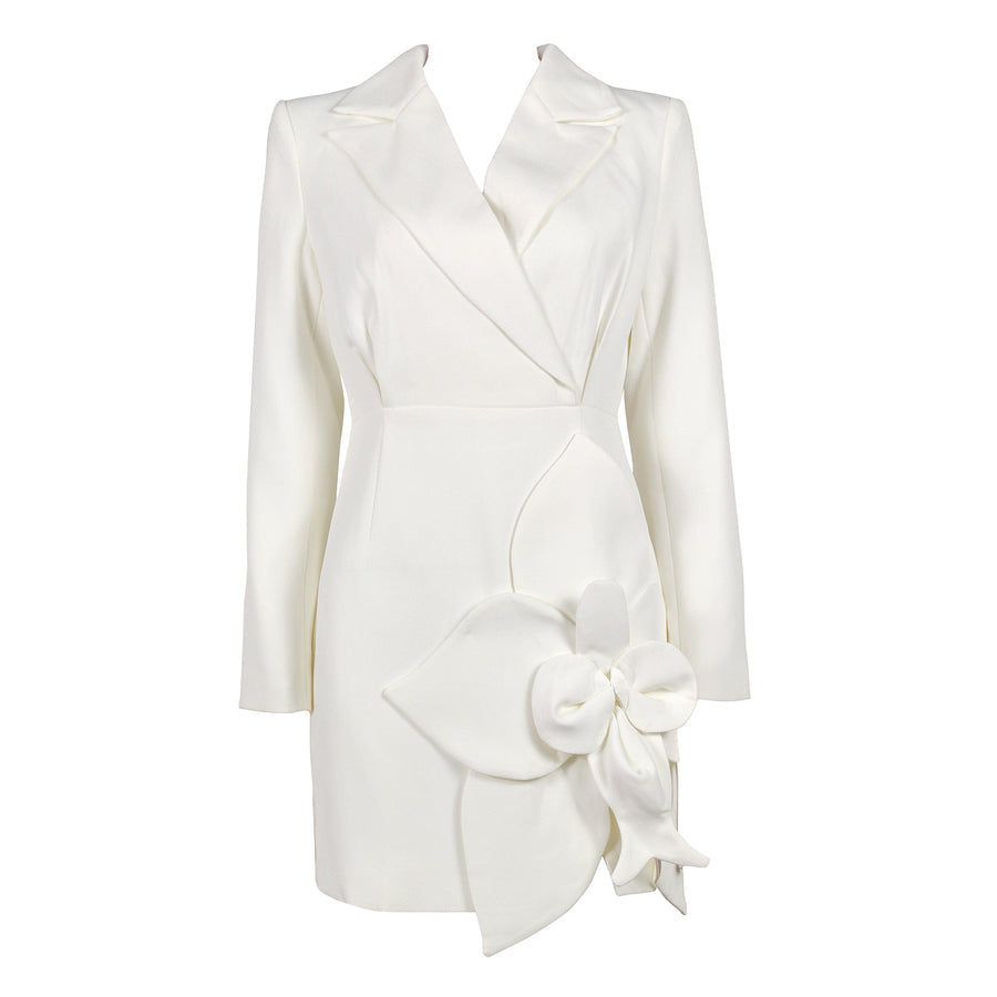 White Mini Dress with Flower - - DYAVOR®