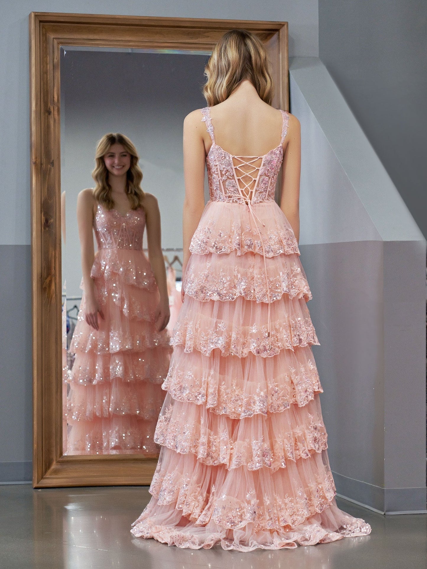 Pink Princess A Line Off the Shoulder Corset Prom Dress with Lace Ruffles - Prom Dress - DYAVOR®