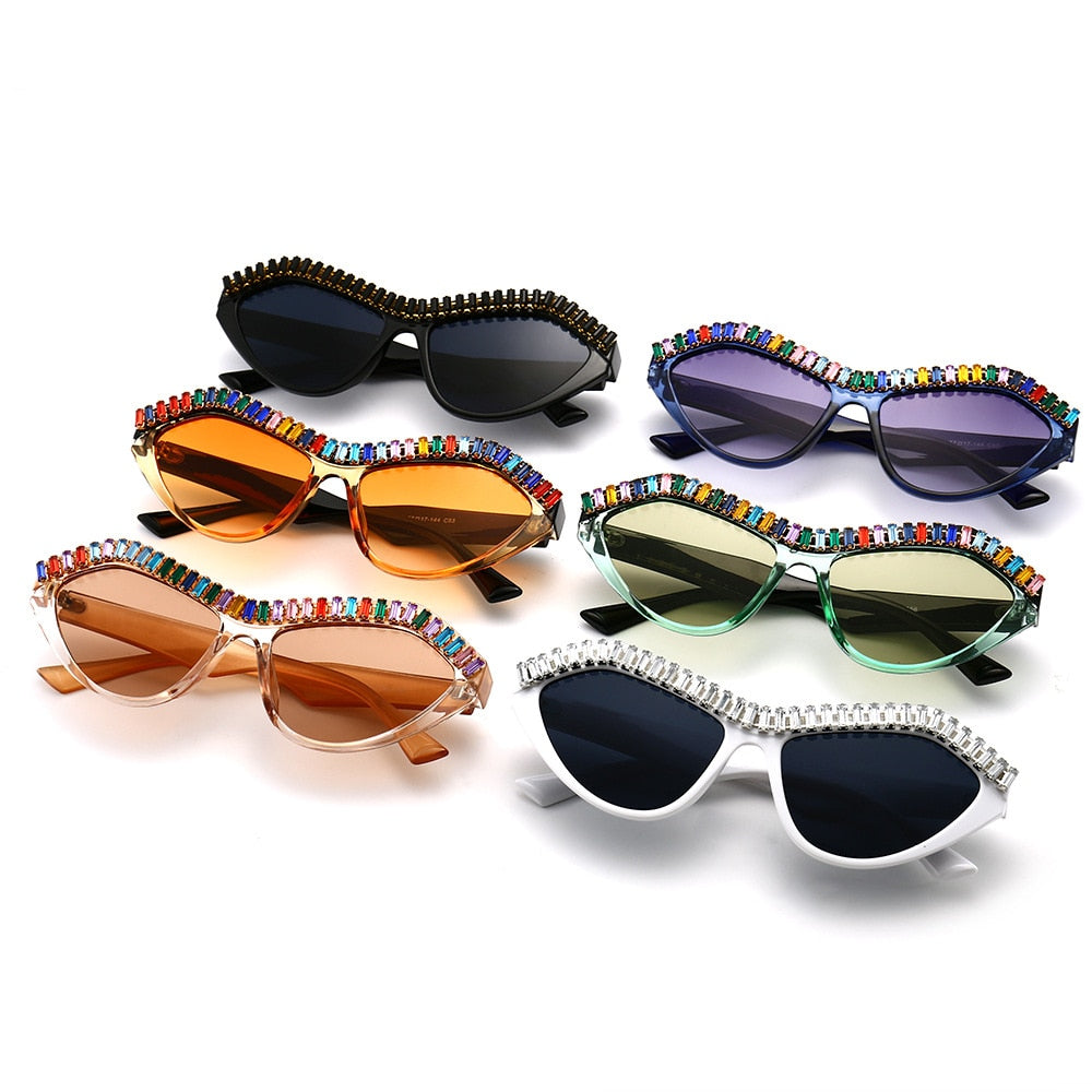 Women's Diamond Designer Rhinestone Bling Cat Eyes Sun Glasses - Women Sunglasses - DYAVOR®