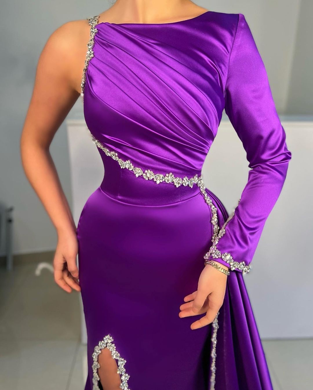 Charming Long Purple Satin Mermaid Prom Dresses With Rhinestone - Prom Dresses - DYAVOR®