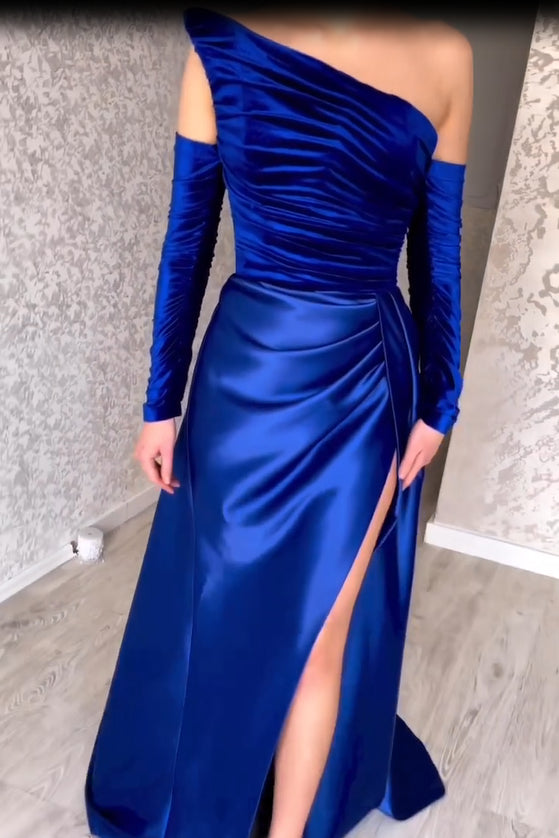 Charming Long Strapless A-Line Split Front Prom Dress With Long Sleeves - Prom Dresses - DYAVOR®