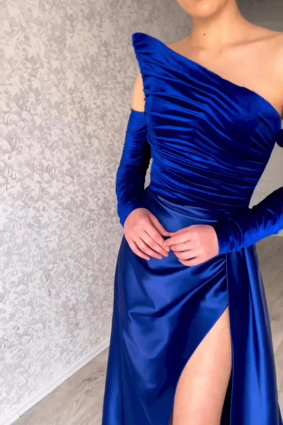 Charming Long Strapless A-Line Split Front Prom Dress With Long Sleeves - Prom Dresses - DYAVOR®