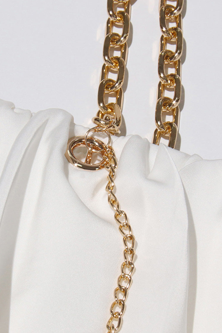 Chic Metallic Strap Ruffled Cold Shoulder Long Sleeve Crystal Chiffon Jacket - Tops - DYAVOR®