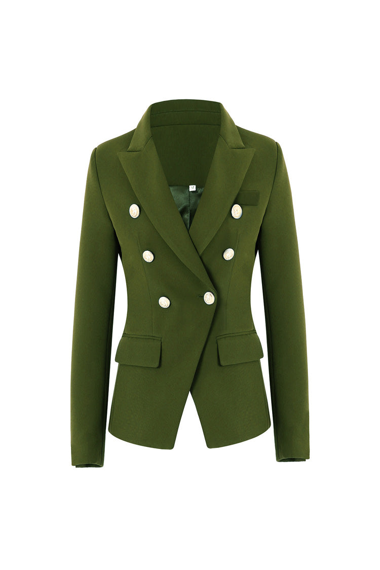 Classic Peak Lapel Shoulder Pad Double Breasted Cinch Waist Blazer - Blazers - DYAVOR®