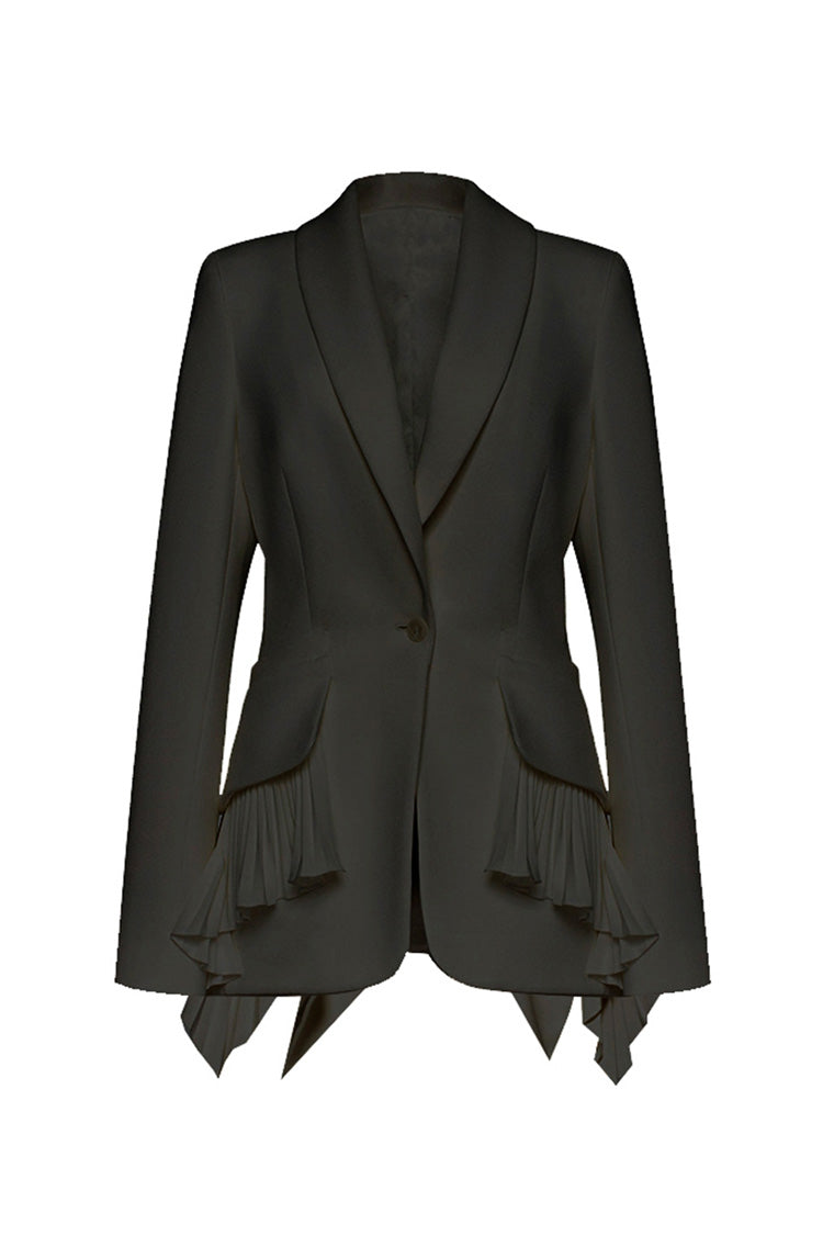 Classy Shawl Collar Long Sleeve Cinched Waist Pleated Ruffle Blazer - Blazers - DYAVOR®
