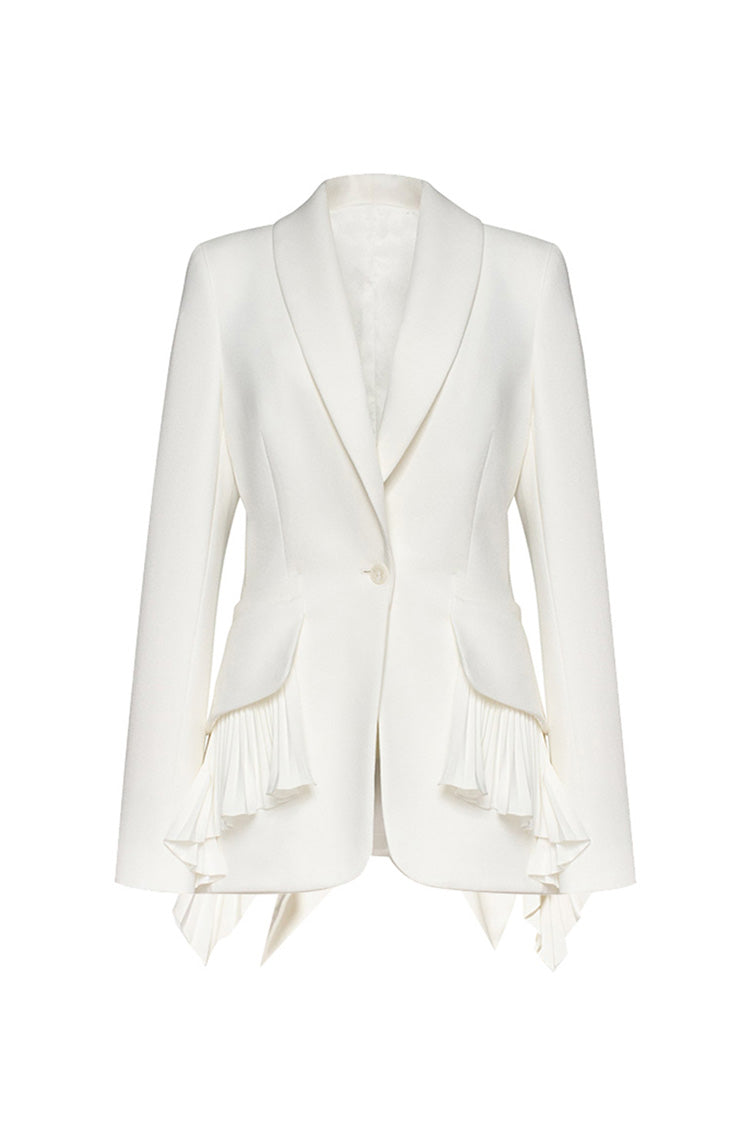Classy Shawl Collar Long Sleeve Cinched Waist Pleated Ruffle Blazer - Blazers - DYAVOR®