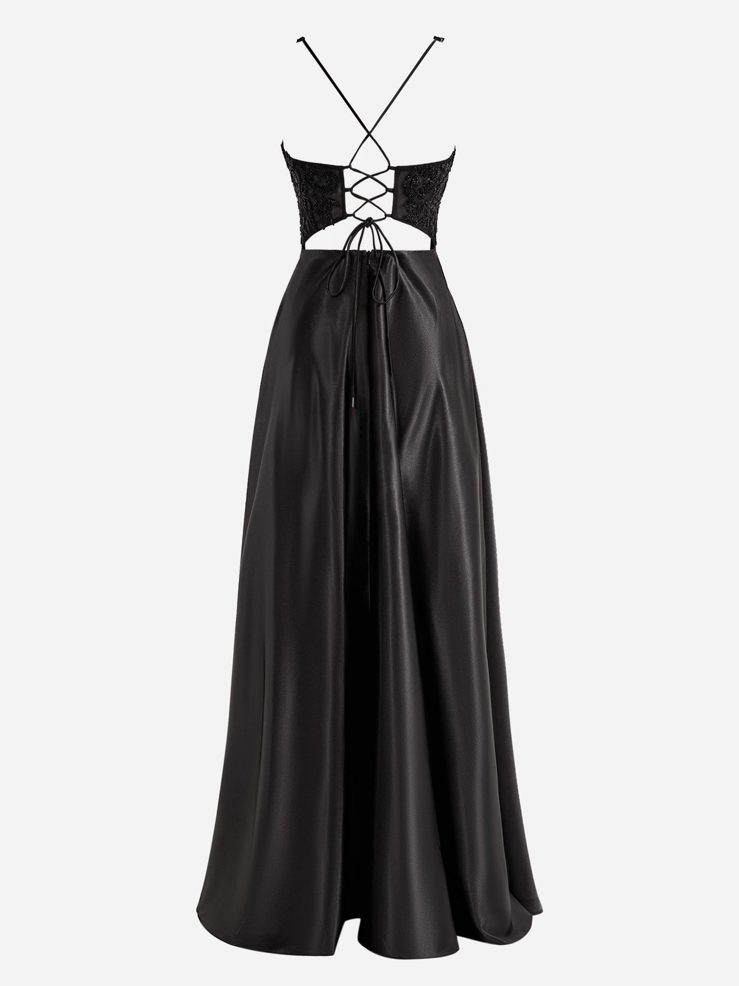Colette | Black A-Line V-Neck Satin Prom Dress with Slit - Prom Dress - DYAVOR®