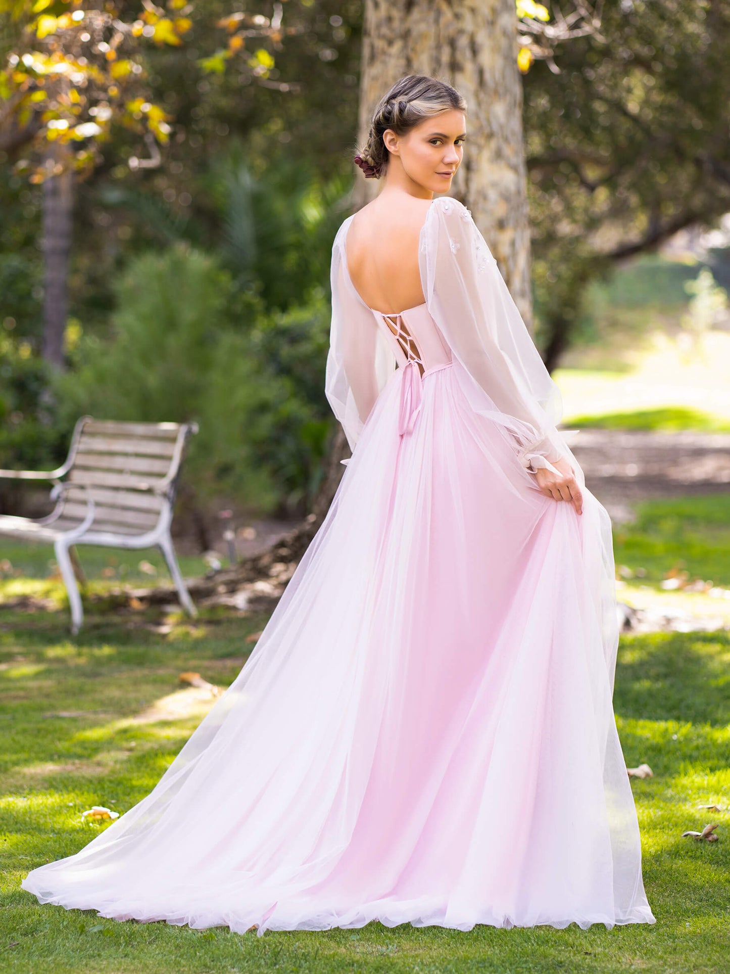 Corset Puffy Sleeves Floor Length Tulle Prom Dress - Prom Dresses - DYAVOR®