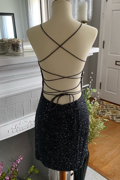 Guinevere |Bodycon Scoop Neck Beaded Satin Homecoming Dress - Homecoming Dress - DYAVOR®