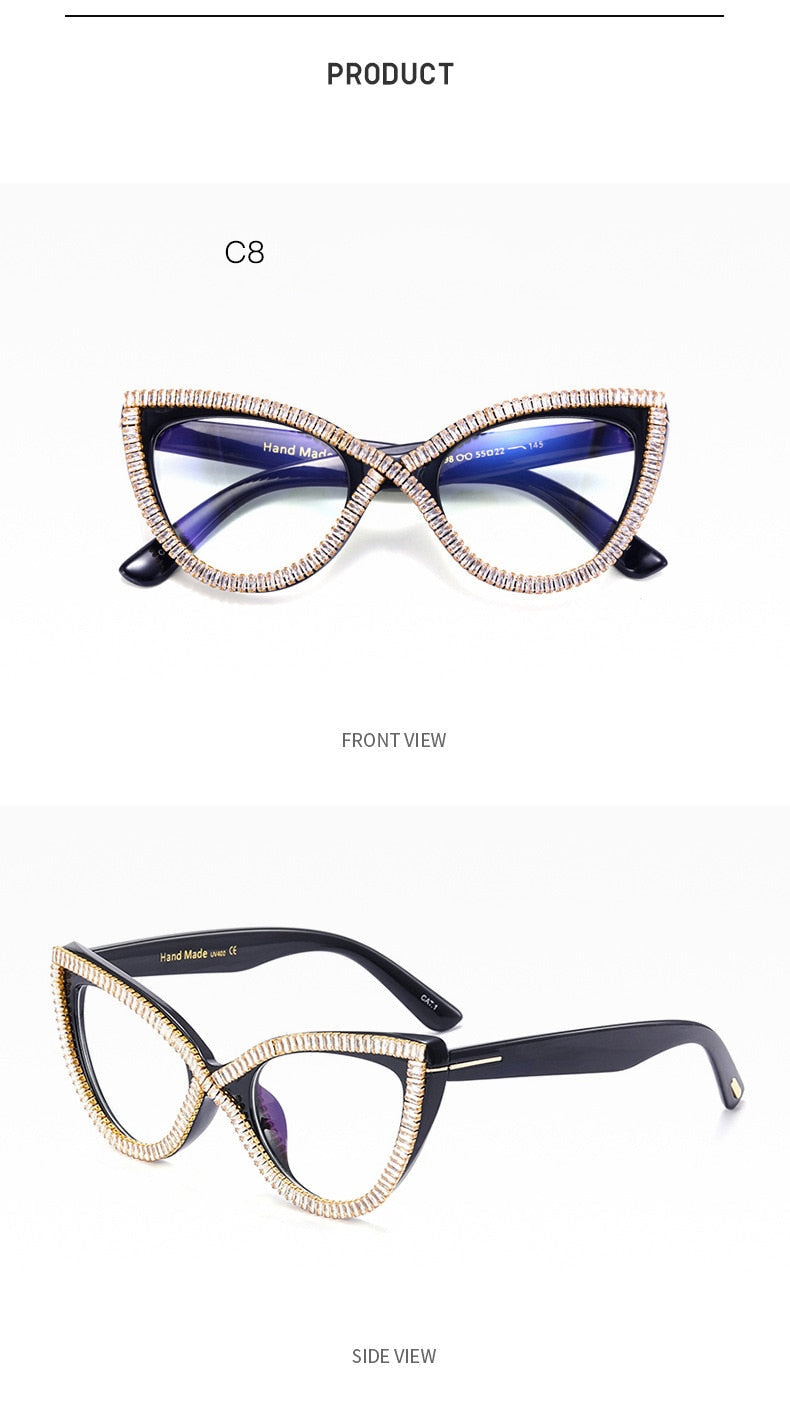 Women's Diamond Anti Blue Light Spectacle Crystal Cat Eyes Sunglasses - Women Sunglasses - DYAVOR®