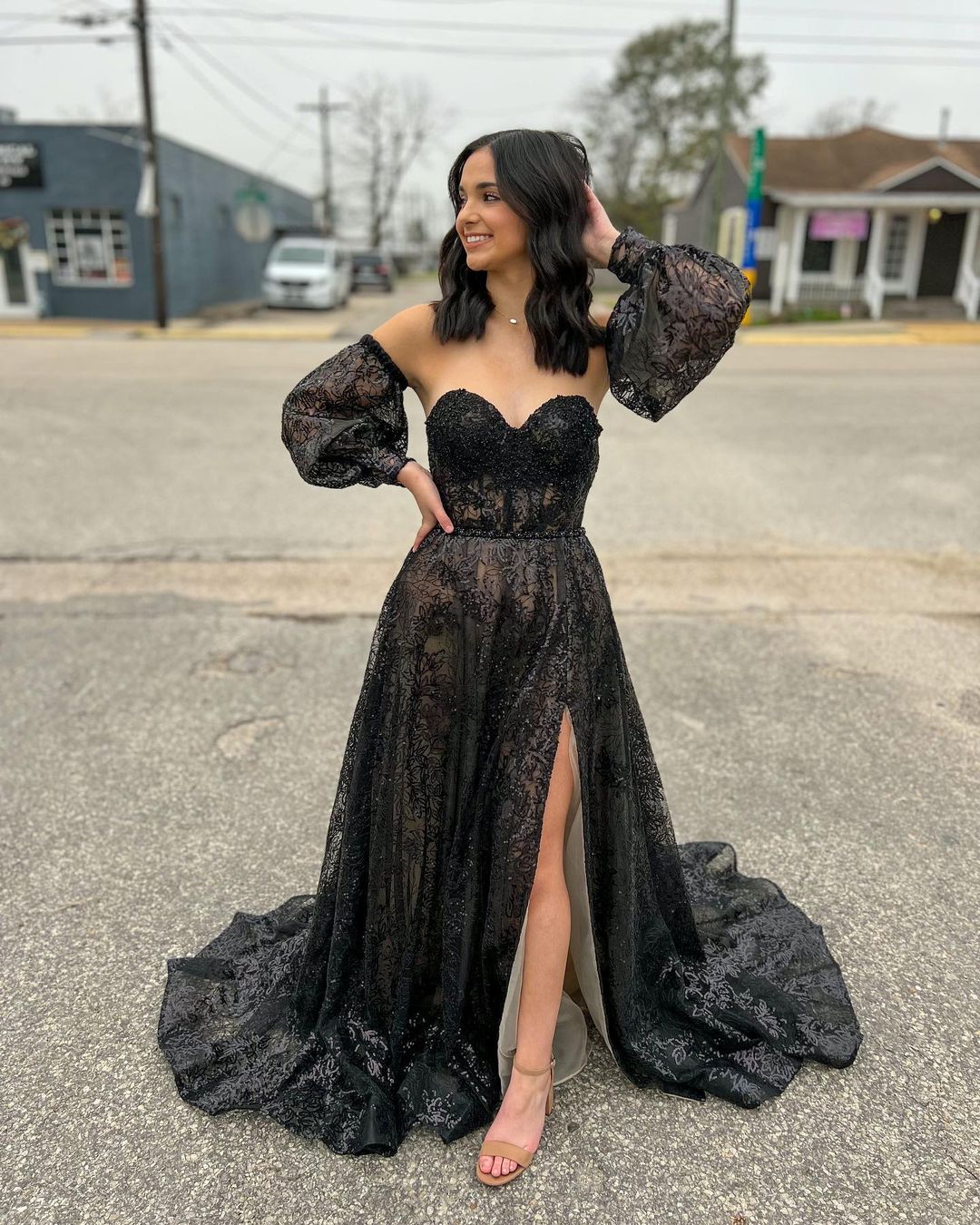 Trina | Cute A Line Sweetheart Black Sequins Long Prom Dresses - Prom Dress - DYAVOR®