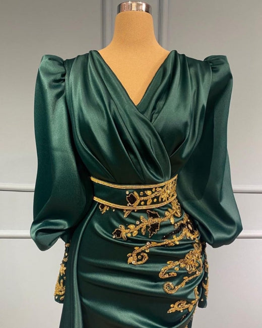 Dark Green Long Evening Dresses | Prom dresses with sleeves - Prom Dresses - DYAVOR®