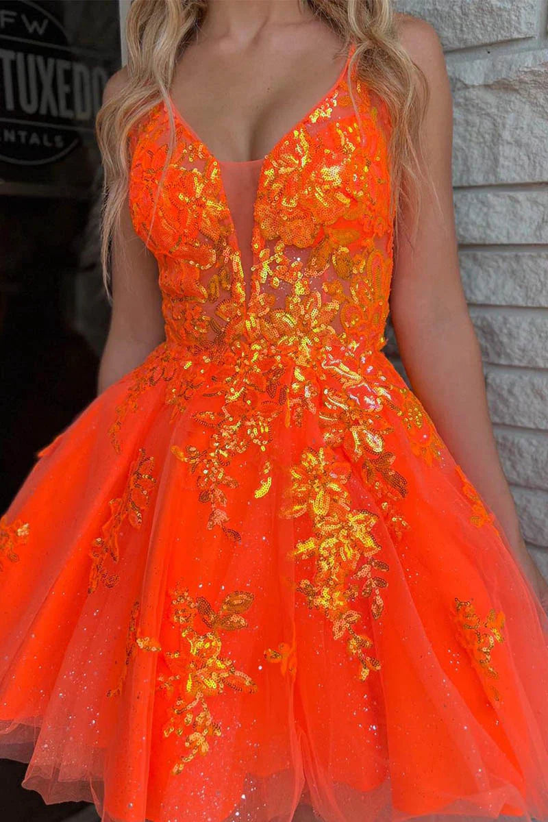 Davina | Lace Plunge V Backless A-Line Short Homecoming Dress - Homecoming Dresses - DYAVOR®