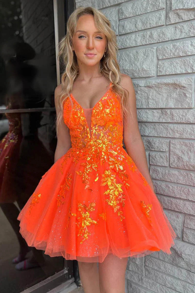 Davina | Lace Plunge V Backless A-Line Short Homecoming Dress - Homecoming Dresses - DYAVOR®