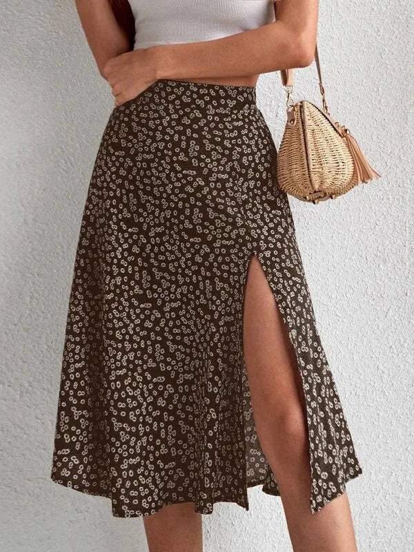 Midi Skirt - Floral Print - High Waist, Elegant Split, Airy Fabric - Perfect for Summer Days - 05/112024 1 - DYAVOR®
