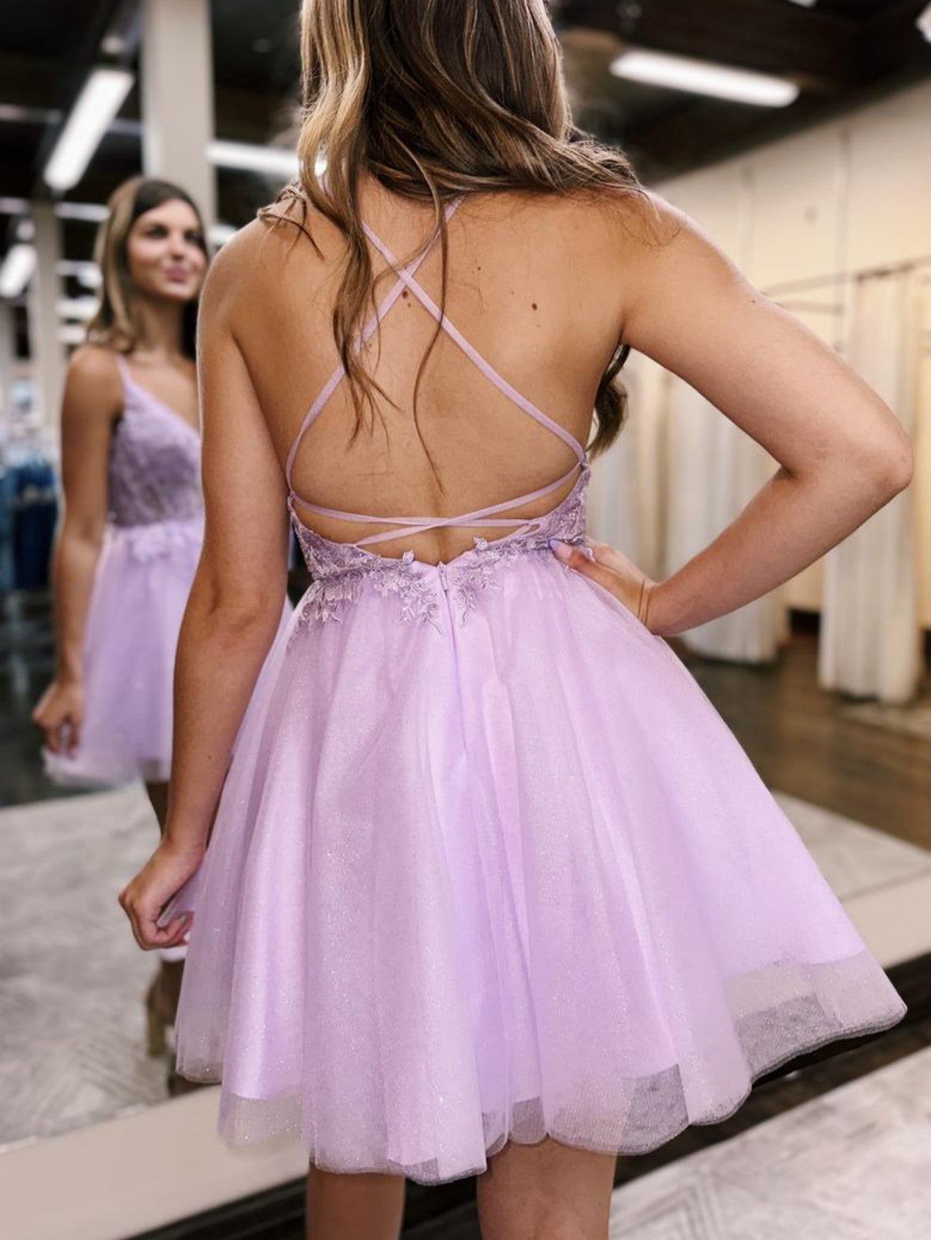 Althea |A-Line Backless Tulle Appliqued Homecoming Dress - Homecoming Dress - DYAVOR®