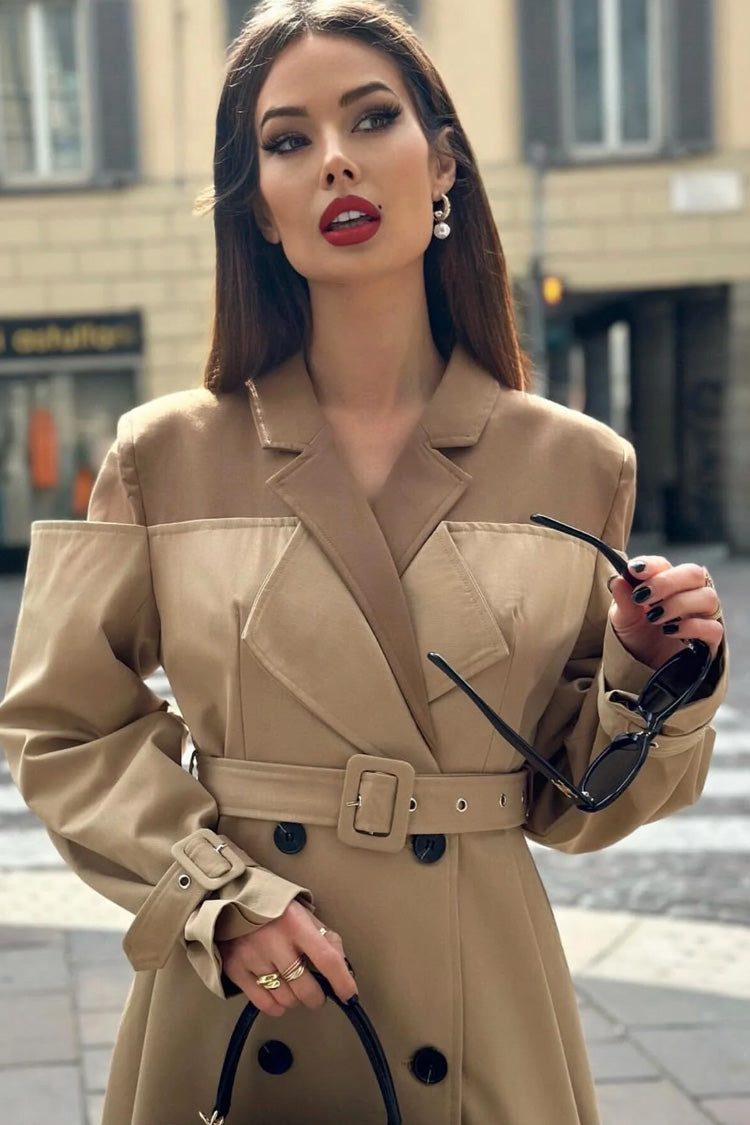 Deconstructed Hybrid Lapel Double Breasted Cinch Waist Belted Trench Coat - Coats - DYAVOR®