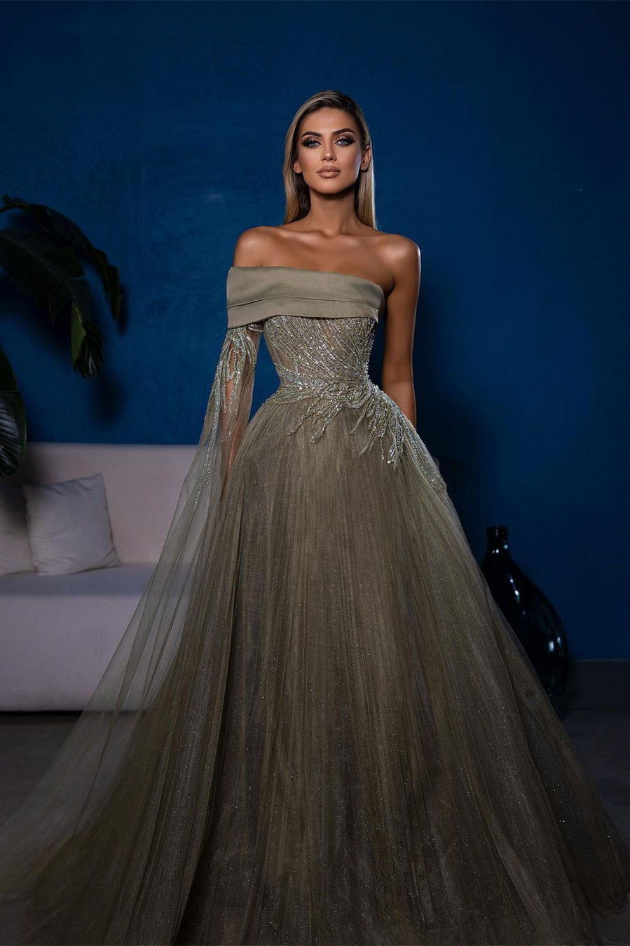 Designer A-line Off-the-shoulder Long Sleeves Sequined Prom Dress - Prom Dresses - DYAVOR®
