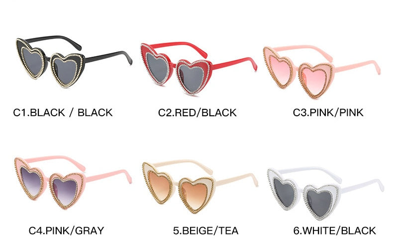 Women's Designer Heart Bling Crystal Diamond Luxury Eyewear Sunglasses - Women Sunglasses - DYAVOR®
