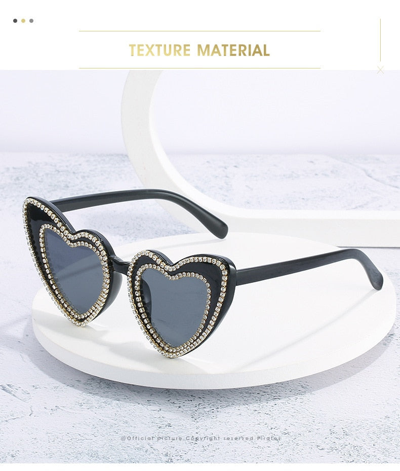 Women's Designer Heart Bling Crystal Diamond Luxury Eyewear Sunglasses - Women Sunglasses - DYAVOR®