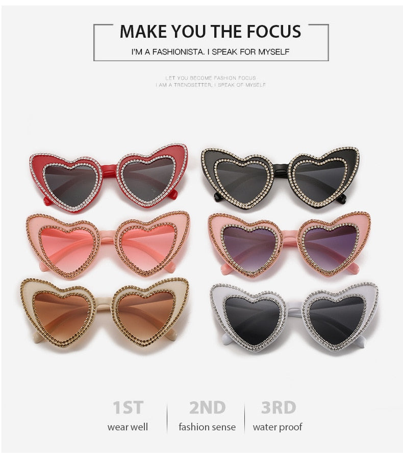 Women's Designer Heart Bling Crystal Diamond Luxury Eyewear Sunglasses - Women Sunglasses - DYAVOR®