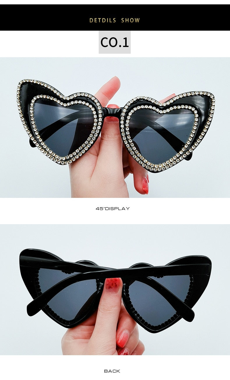 Women's Designer Heart Bling Crystal Diamond Luxury Eyewear Sunglasses - Women Sunglasses - DYAVOR®