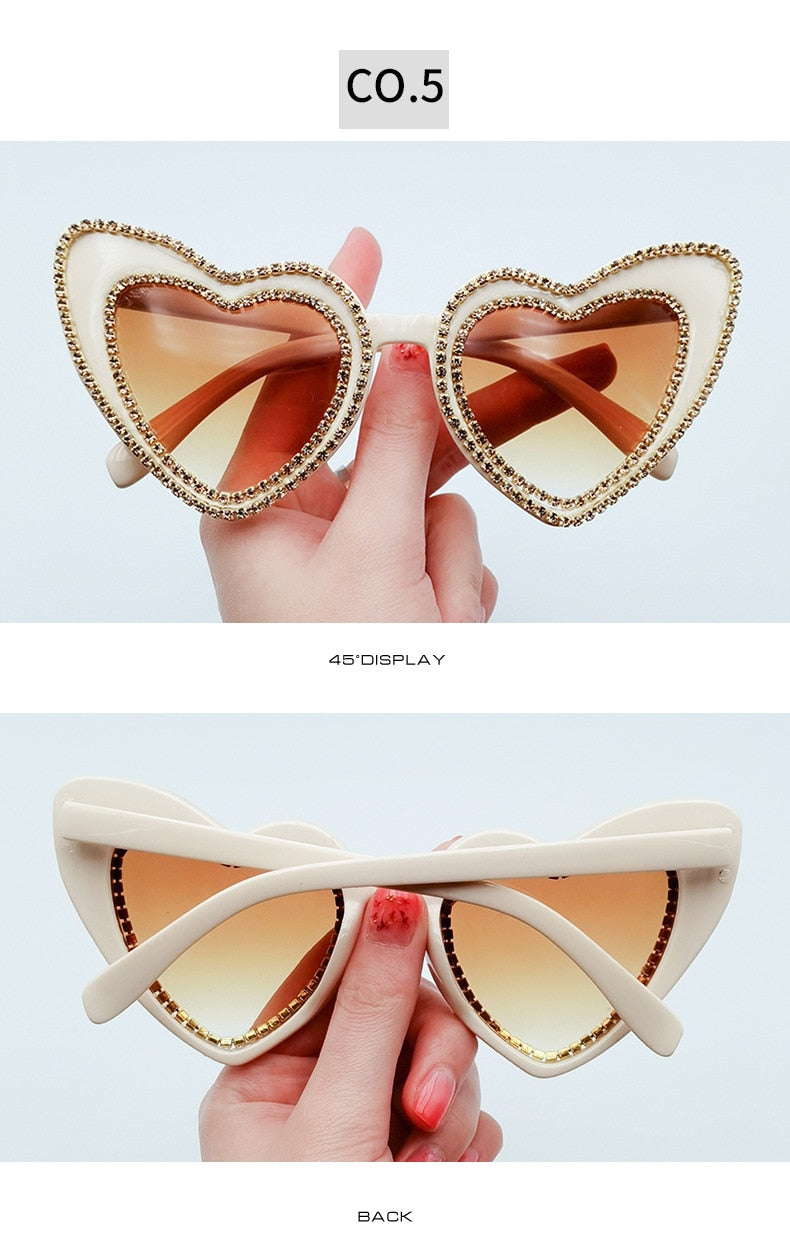 Women's Designer Heart Bling Crystal Diamond Luxury Eyewear Sunglasses - Women Sunglasses - DYAVOR®