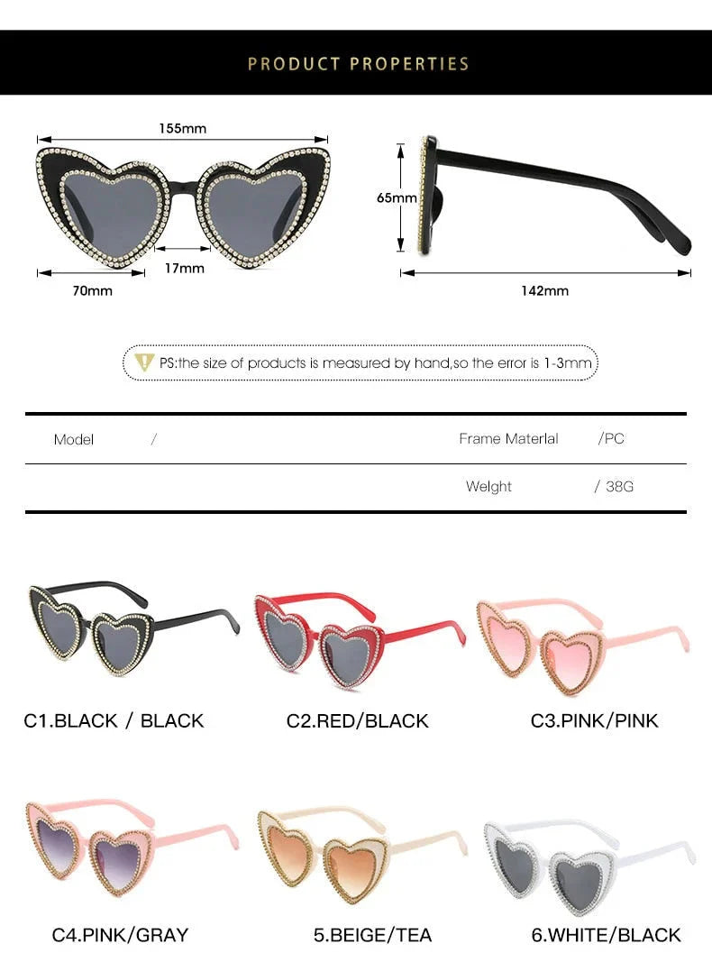 Women's Designer Heart Bling Crystal Diamond Luxury Eyewear Sunglasses - Women Sunglasses - DYAVOR®