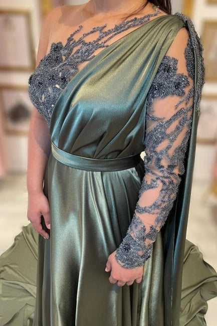Designer Long A-line Lace Split Evening Dresses With Long Sleeve - Prom Dresses - DYAVOR®