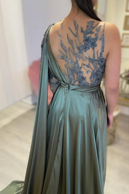 Designer Long A-line Lace Split Evening Dresses With Long Sleeve - Prom Dresses - DYAVOR®