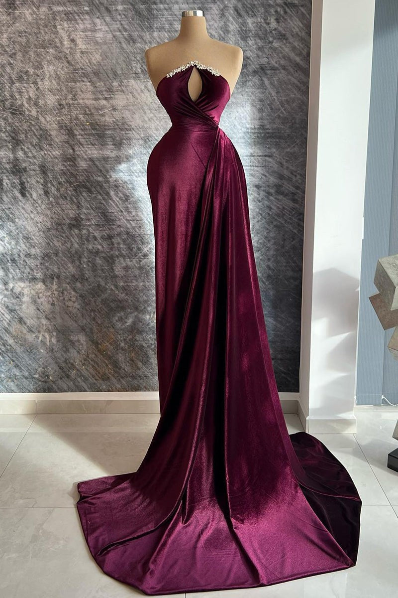 Designer Long Velvet Sequined Long Sleeves Prom Dress With Train - Prom Dresses - DYAVOR®