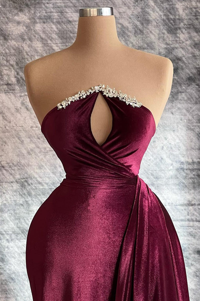 Designer Long Velvet Sequined Long Sleeves Prom Dress With Train - Prom Dresses - DYAVOR®