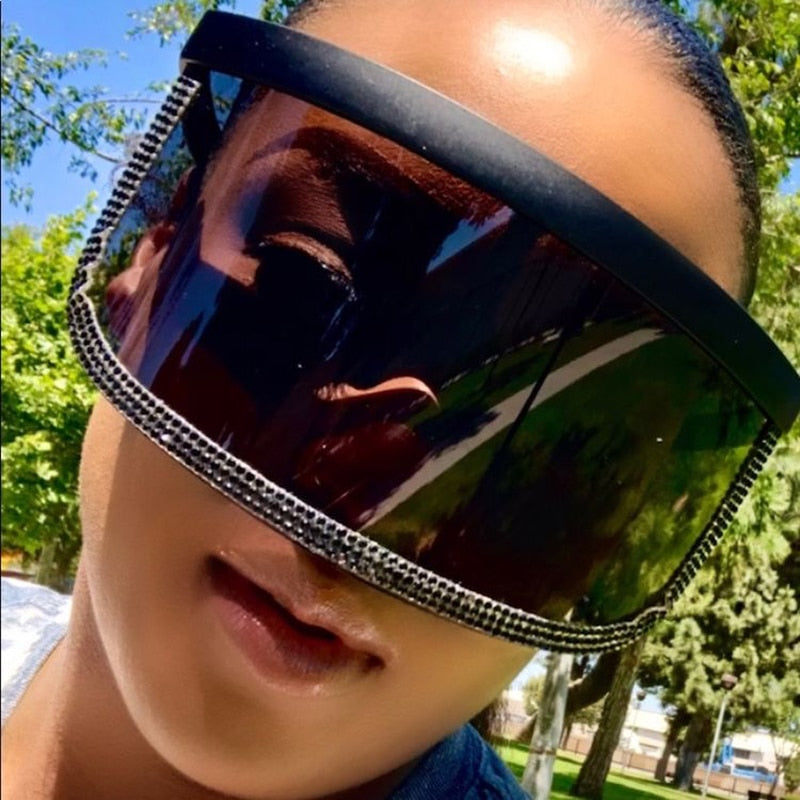 Women's Diamond Oversized Shield Visor Windproof UV400 Sunglasses - Women Sunglasses - DYAVOR®