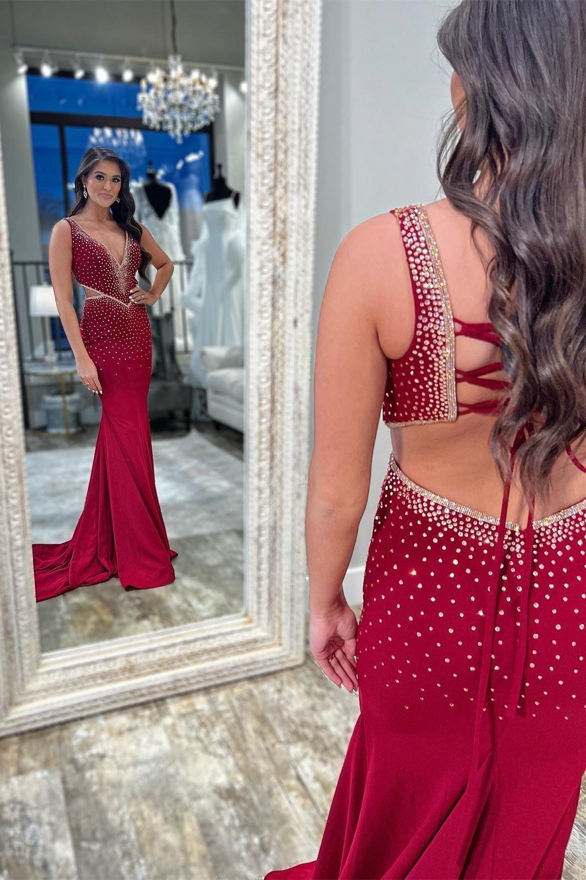 Katelyn |Mermaid V-Neck Beaded Jersey Prom Dress with Beading - Prom Dress - DYAVOR®