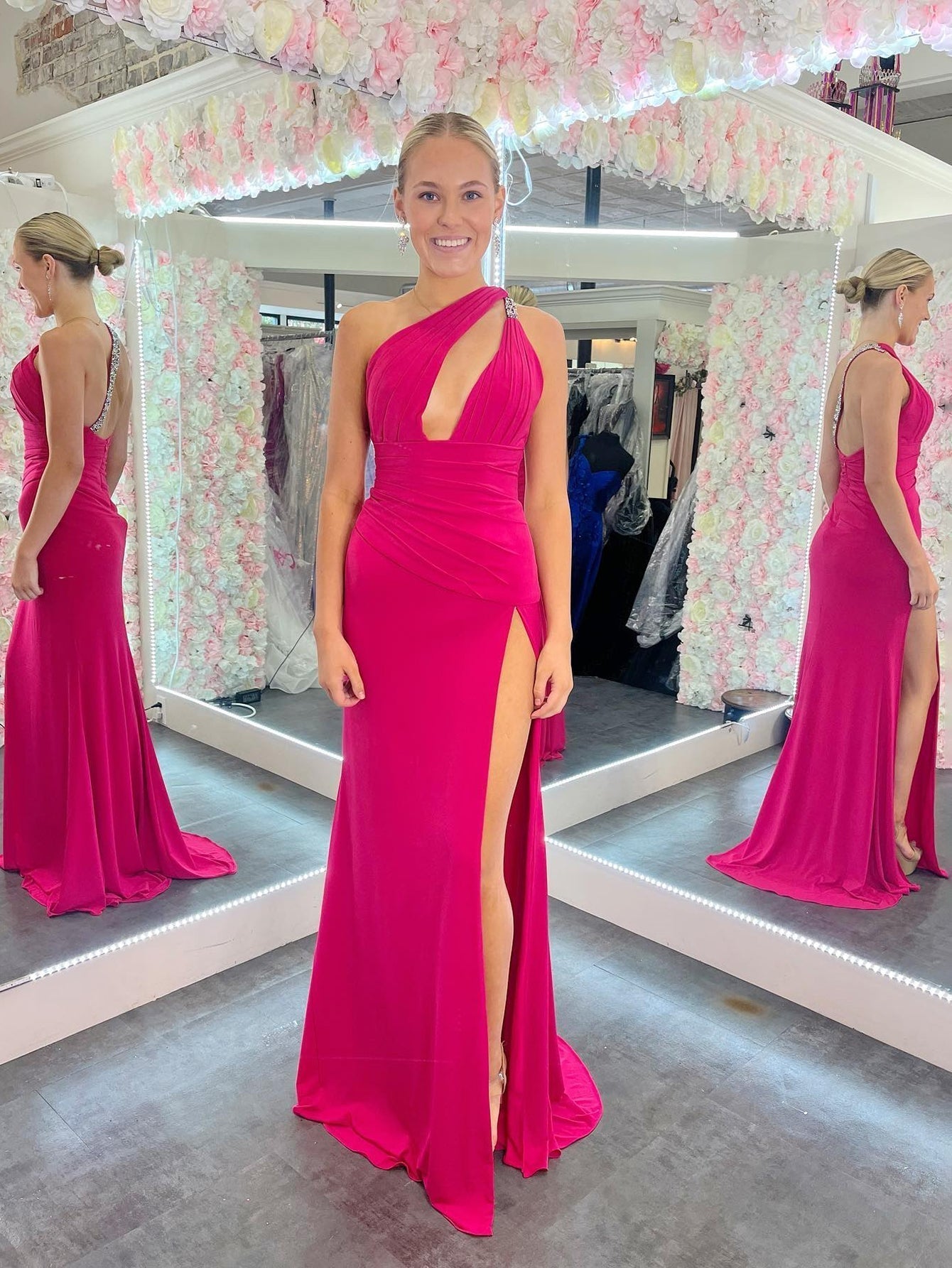 Teresa | Mermaid One Shoulder Pink Cutout Long Prom Dress - Prom Dress - DYAVOR®
