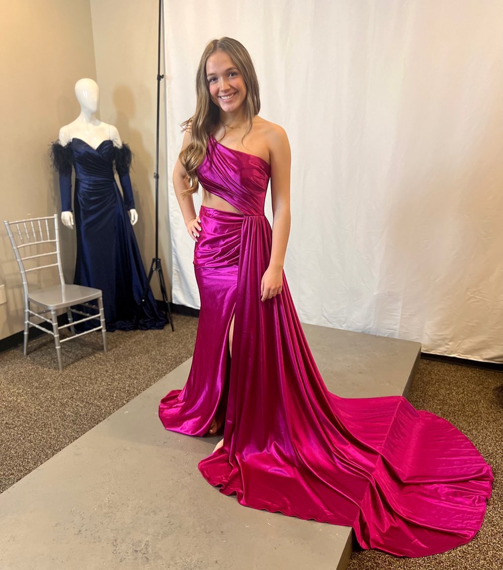 Shannon | Charming Mermaid One Shoulder Satin Prom Dresses with Slit - Prom Dress - DYAVOR®