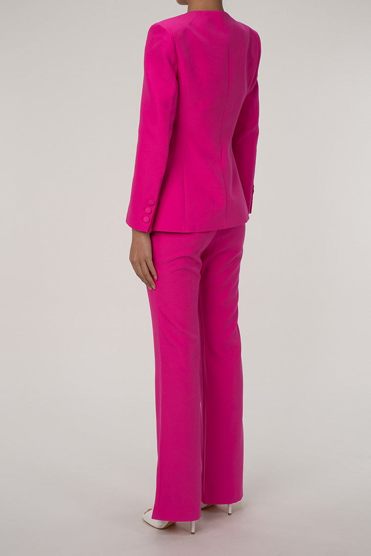Edge Collarless Cutout Cinch Waist Blazer Two Piece Split Flare Pant Suit - Matching Sets - DYAVOR®