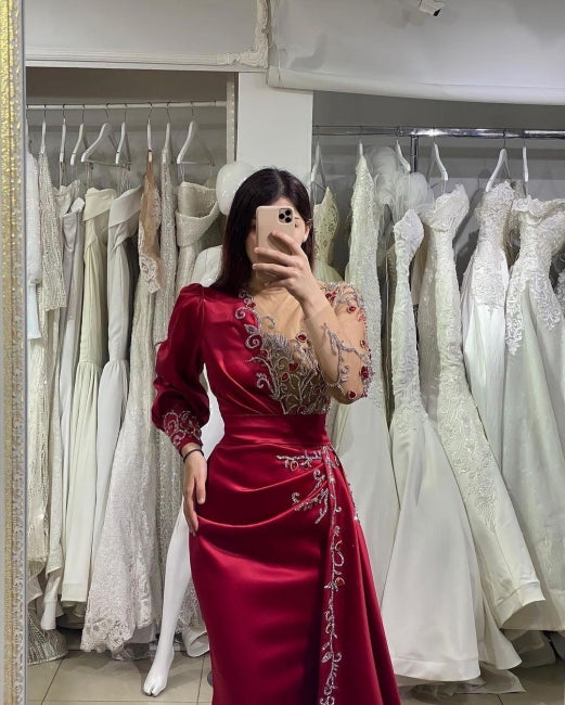 Elegant Evening Dresses Long Wine Red | Prom dresses with sleeves - Prom Dresses - DYAVOR®
