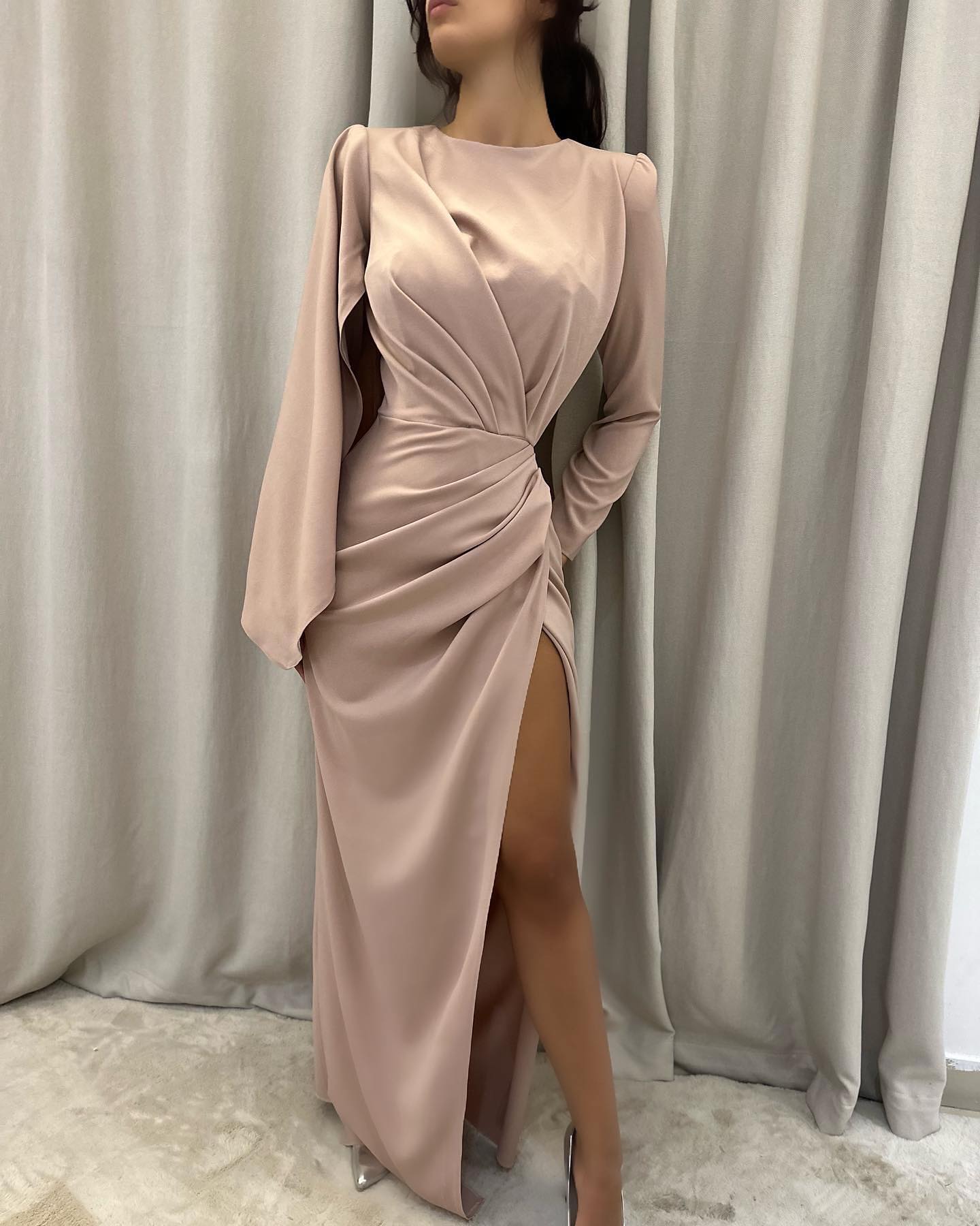 Elegant Floor-Length Long Sleeves Prom Dress with Slit - Prom Dresses - DYAVOR®