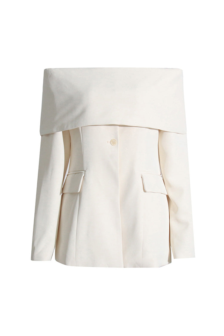 Elegant Foldover Collar Off Shoulder Long Sleeve Cinch Waist Blazer - Blazers - DYAVOR®