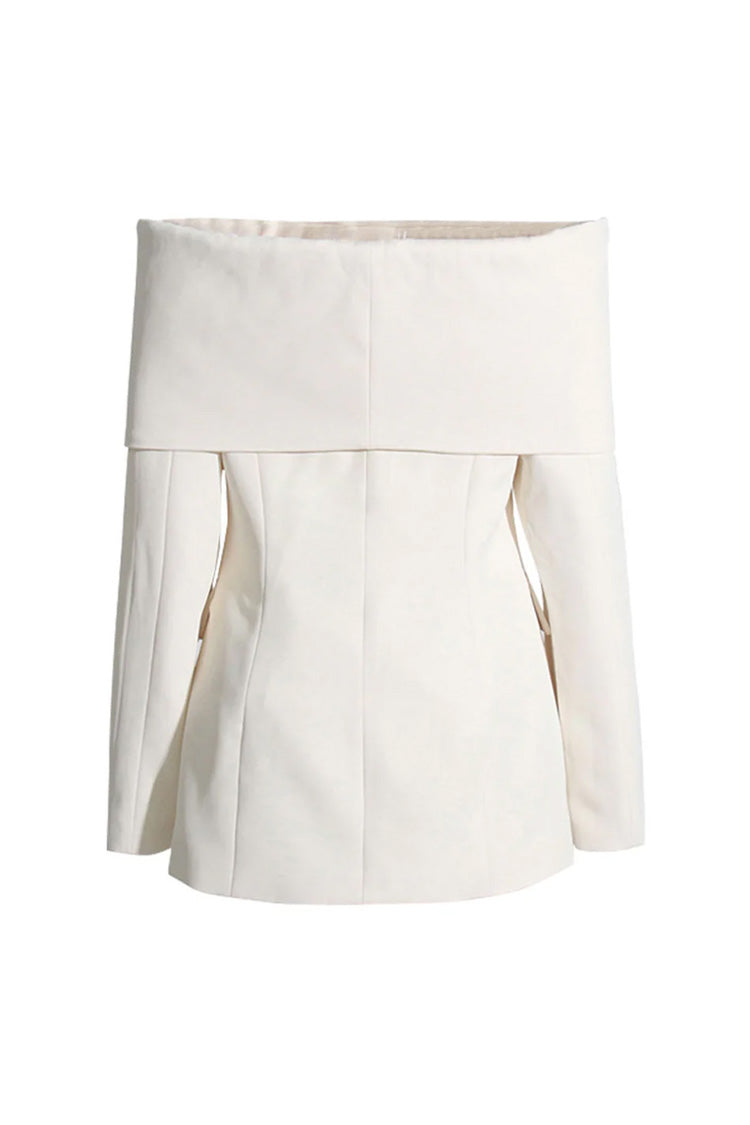 Elegant Foldover Collar Off Shoulder Long Sleeve Cinch Waist Blazer - Blazers - DYAVOR®