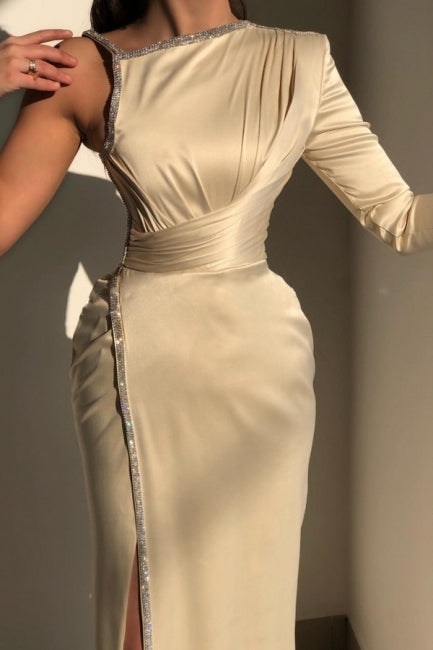 Elegant Ivory One-shoulder Long-Sleeve Sheath Prom Dresses with Sequins - Prom Dresses - DYAVOR®
