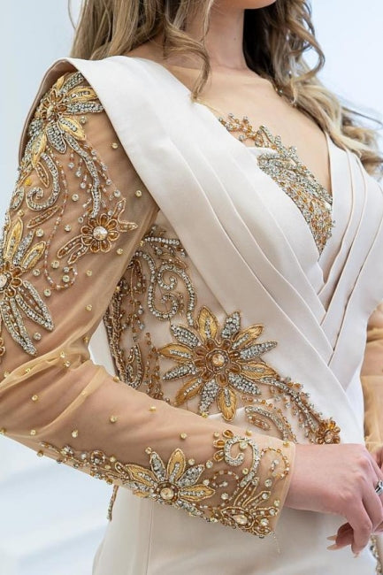 Elegant Long Glitter Beading Mermaid Prom Dresses With Long Sleeves - Prom Dresses - DYAVOR®