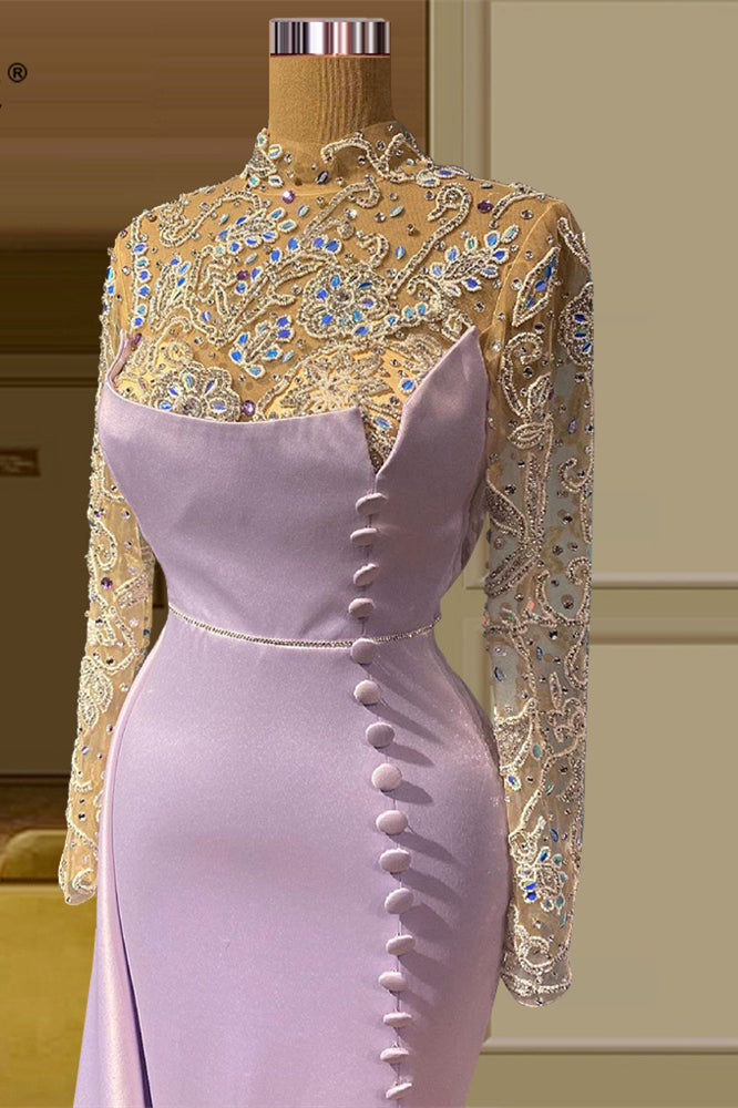 Elegant Long Mermaid High Neck Lace Beading Prom Dress With Long Sleeves - Prom Dresses - DYAVOR®