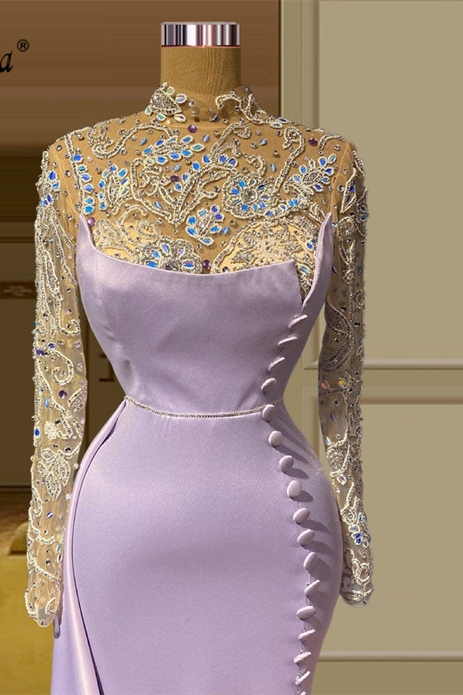 Elegant Long Mermaid High Neck Lace Beading Prom Dress With Long Sleeves - Prom Dresses - DYAVOR®