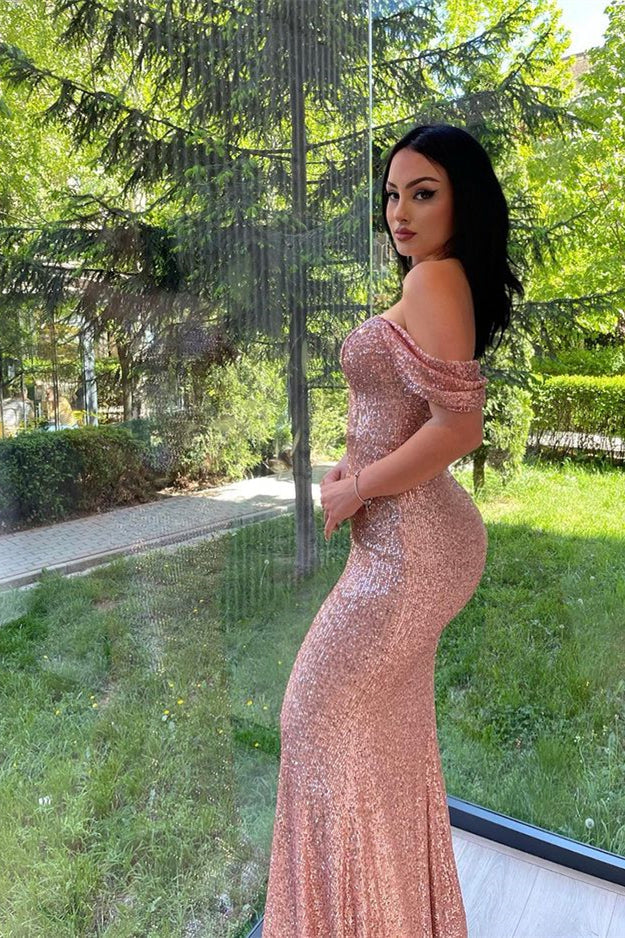 Elegant Long Off-the-shoulder Sequined Mermaid Evening Dresses With Long Sleeves - Prom Dresses - DYAVOR®